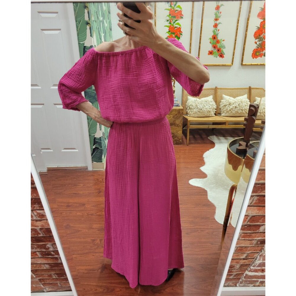 NWOT Michael Stars SIMBA Wide Leg Pant in "Pitaya"/Fuchsia Gauze